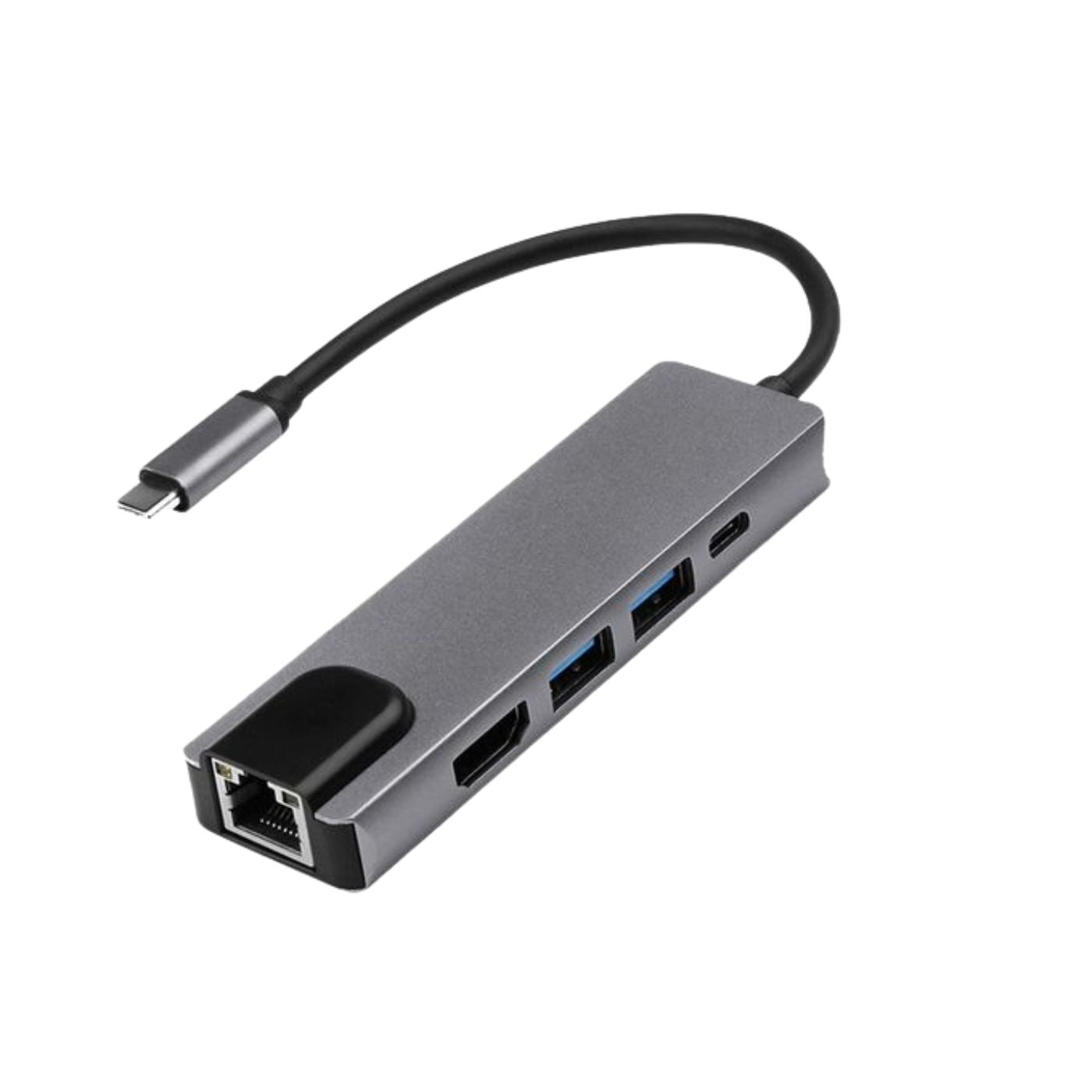 Hub Adaptateur Multiport 5 en 1 Type-C vers HDMI 4K + 2 USB 3.0 + RJ45 + Type-C