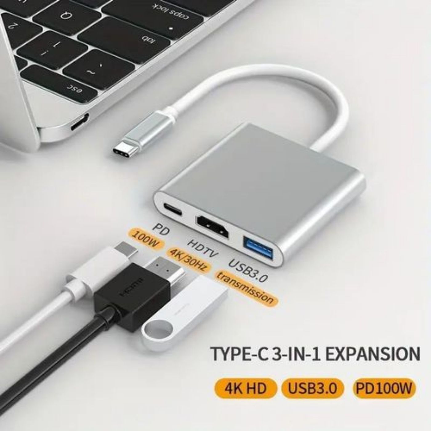 Adaptateur Type-C vers HDMI 4K avec USB 3.0 - 3 en 1