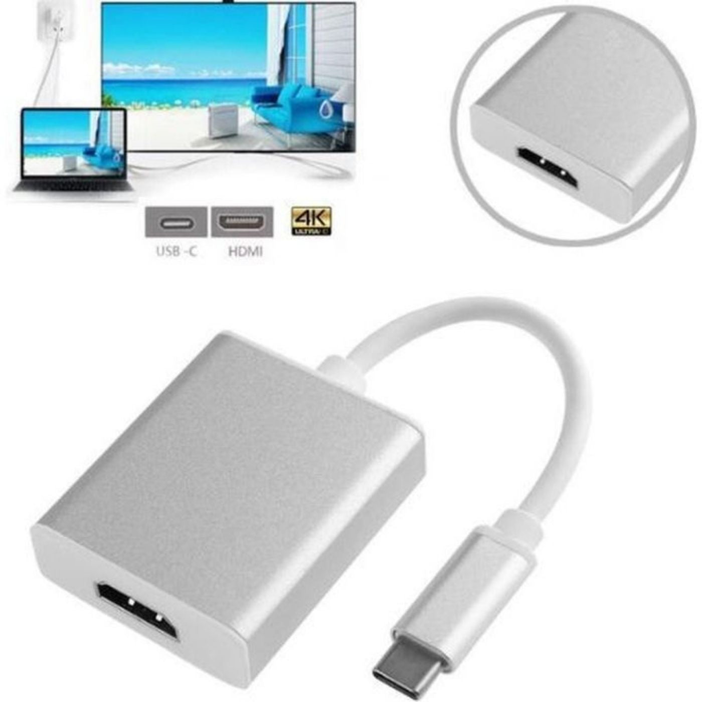 USB-C vers HDMI - Adaptateur 4K Type-C - Ultra HD 4K - Argent