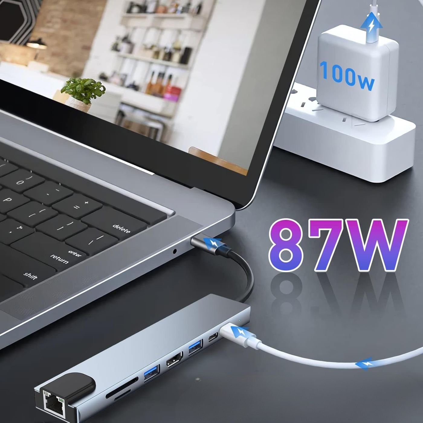 Adaptateur Type USB C, Station d’accueil 8 en 1 avec HDMI