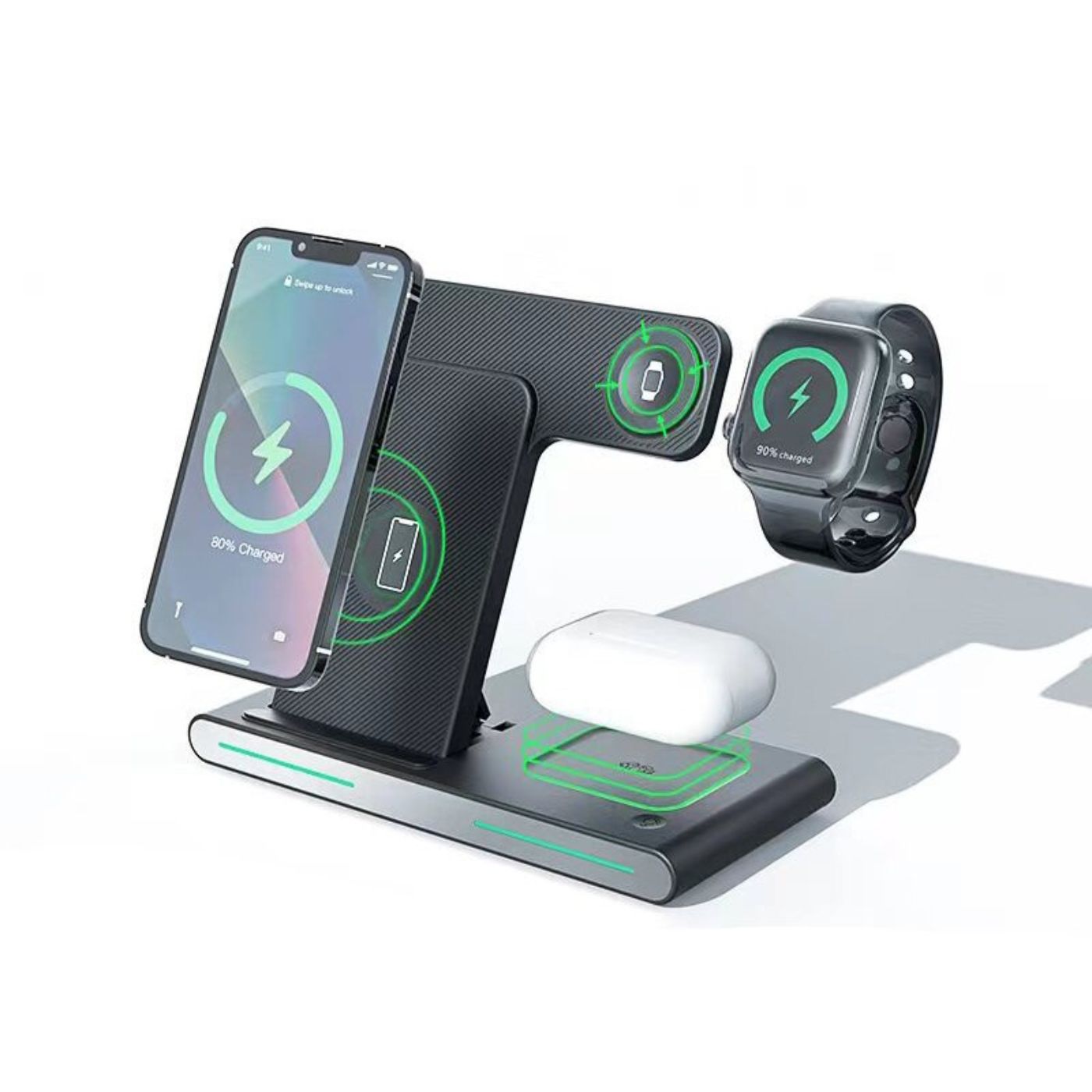 Station de charge sans fil, chargeur rapide pliable 3 en 1