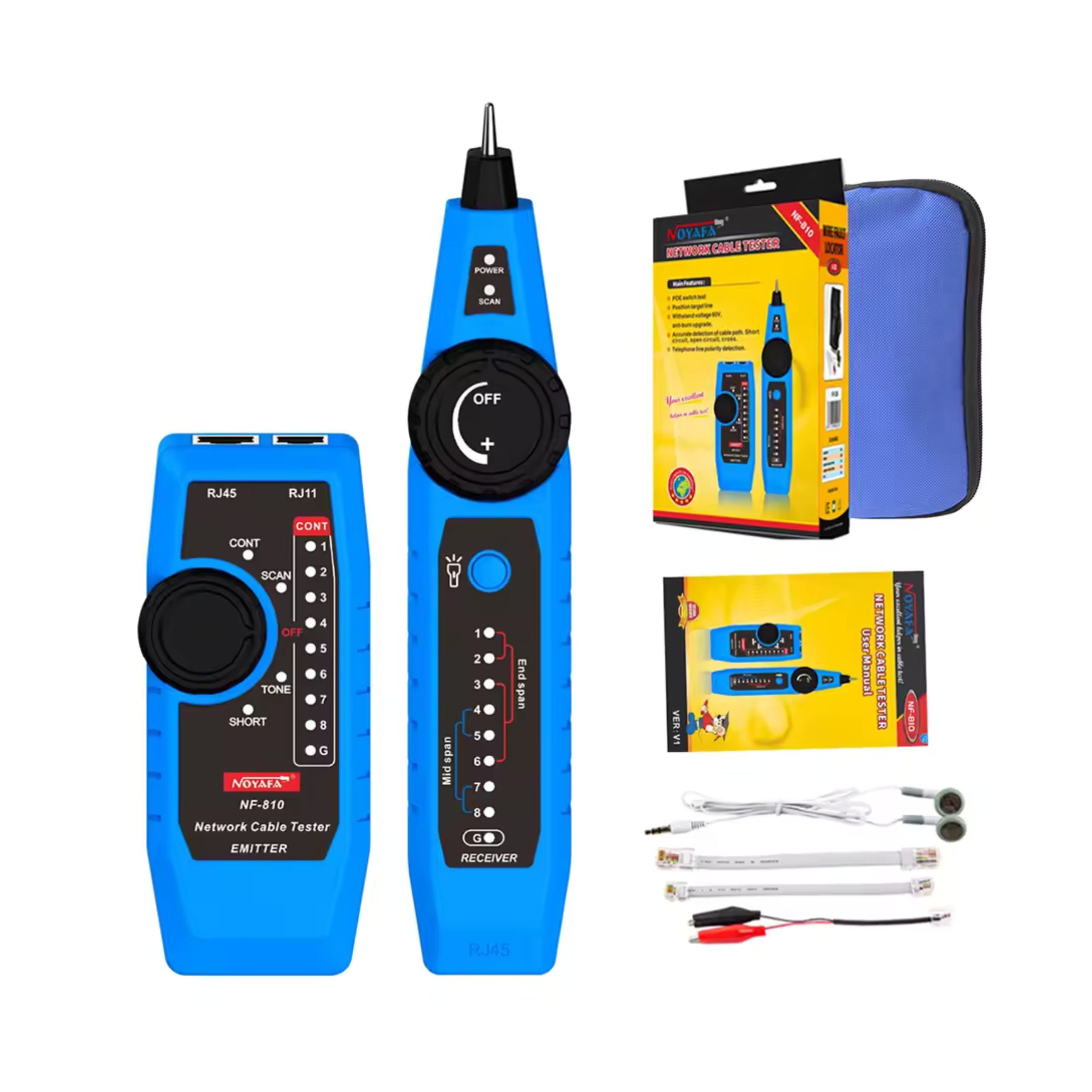Testeur de Câbles Réseau Multifonction – RJ45 / RJ11 / PoE / Wiremap | LED + Casque