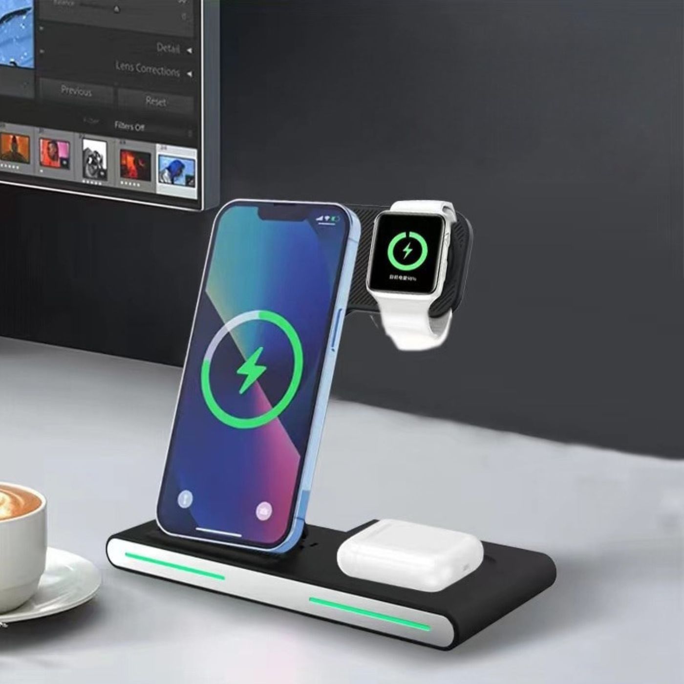Station de charge sans fil, chargeur rapide pliable 3 en 1