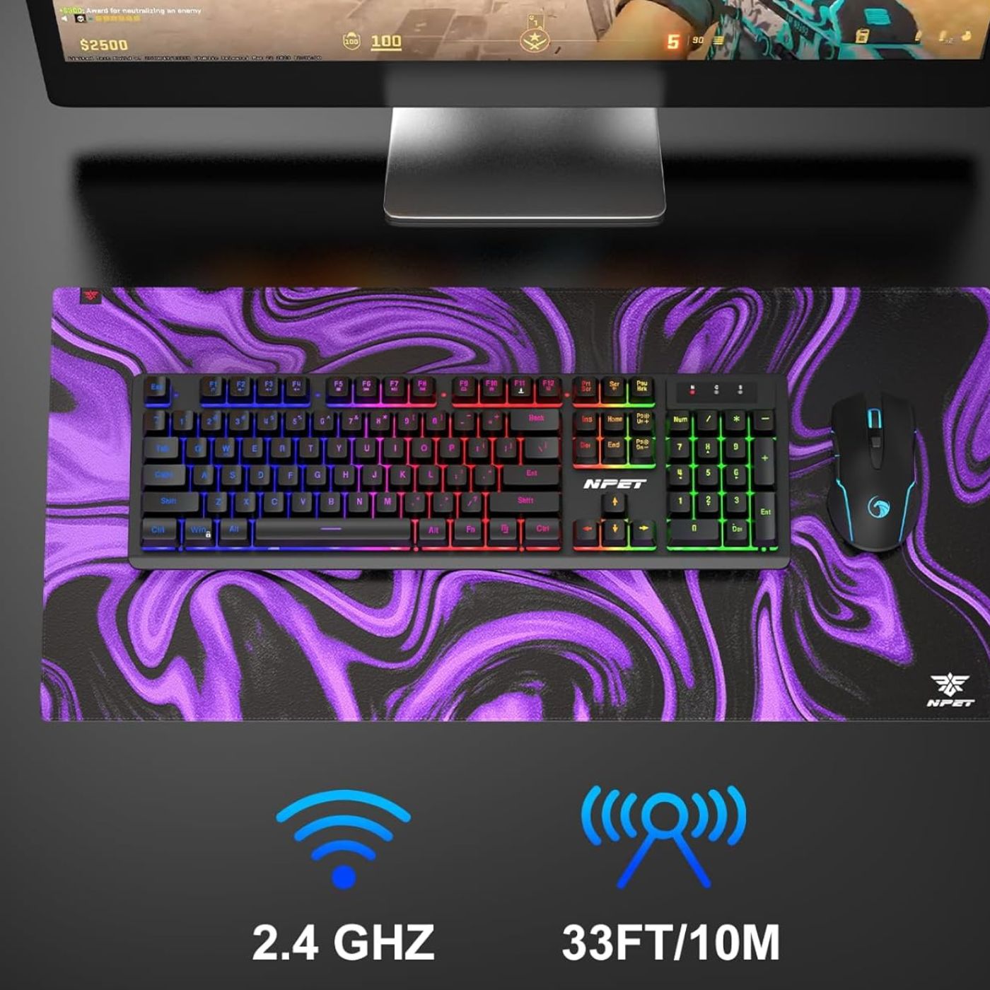 RedThunder K10 Wireless Gaming Keyboard and Mouse Combo